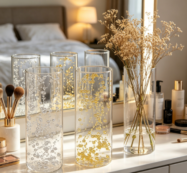Glass Cylinder Vases, Set of 7, 10 Inch Tall – for Flowers or Candle Holders, Table Centrepieces