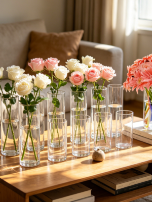 Glass Cylinder Vases, Set of 12, Iridescent, 6 Inch Tall – for Weddings or Indoor Home